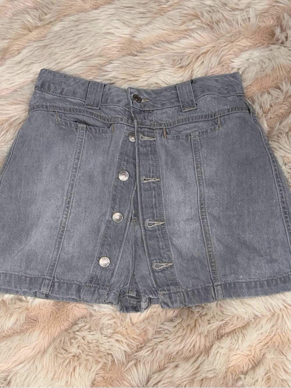 Free People Gray Button Denim Skirt